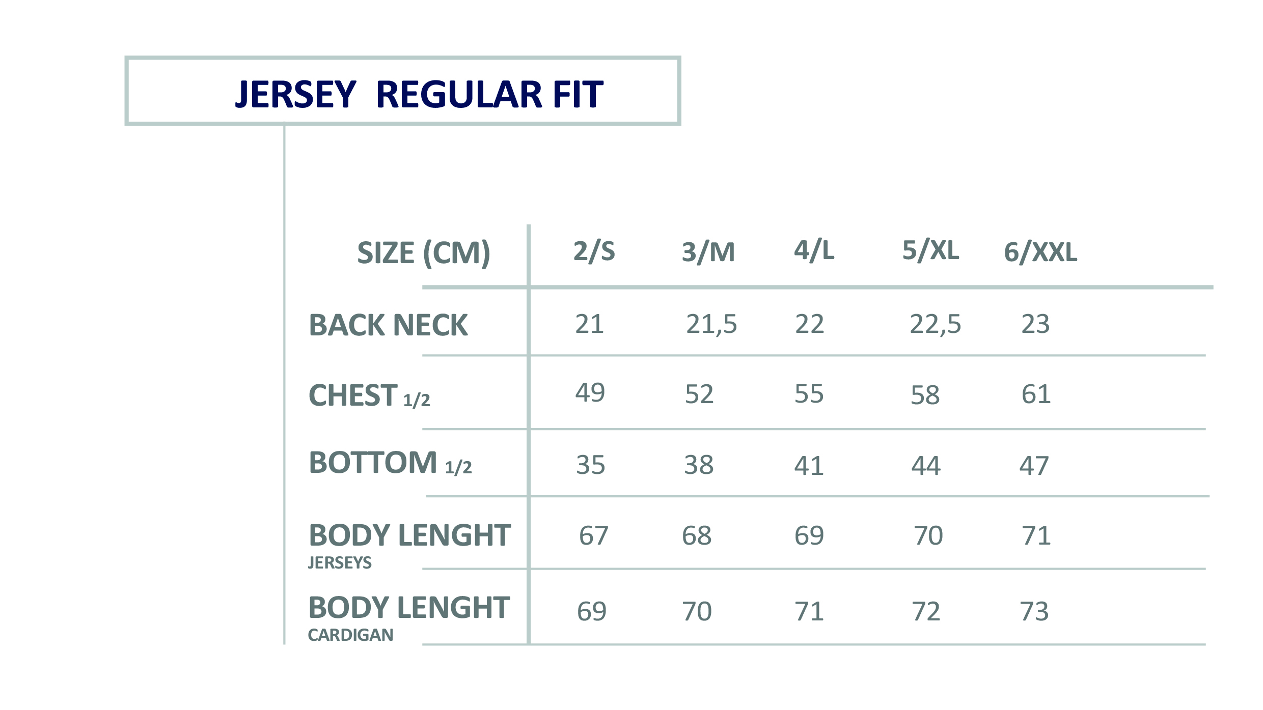 Size Guide for jerseys